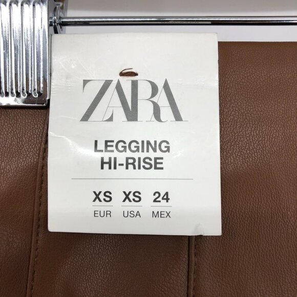 BNWT  Zara Brown Faux Leather High Rise Leggings w Raw Hem size XS - Picture 12 of 15